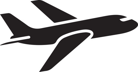 Black silhouette of a commercial airplane isolated on transparent background