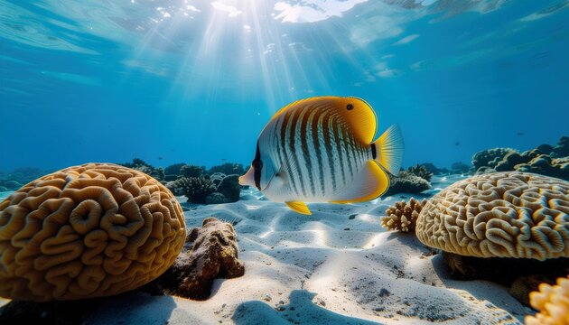 Threadfin Butterflyfish (Chaetodon auriga) &ndash; High Definition Underwater Photography