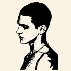 Side Profile Portrait Short Hair Earring Bold Ink Stencil Art © Dogma
