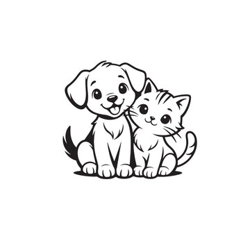 Kitten and puppy icon vector illustration.