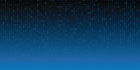 binary code blue background. Data and technology, decryption and encryption, computer background numbers 1,0. Coding or Hacker concept.