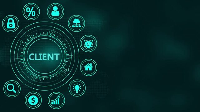 Futuristic Digital Interface with Client Centric Icons and Data Visualization Elements technology