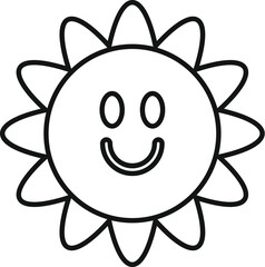 Happy sun drawing, a simple line art icon representing good weather and summer
