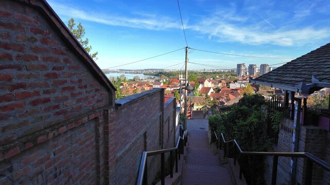 Famous steps on Gardos tower in Zemun, Belgrade, Serbia.