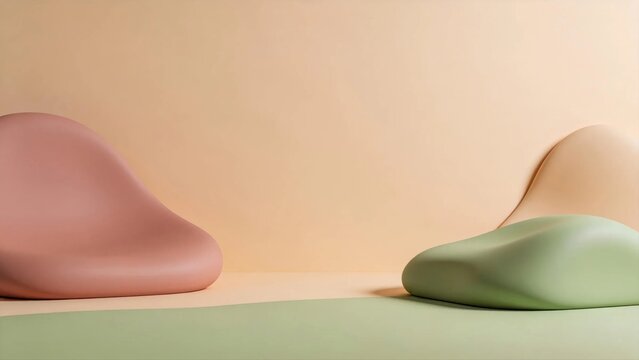 Minimalist 3D abstract background with organic matte clay shapes in Morandi colors