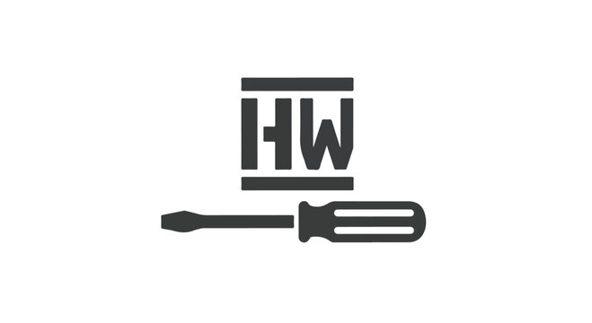 Black and white logo featuring a screwdriver and 'HW' text on a clean background.