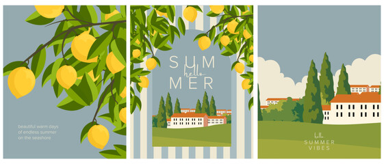 Hello Summer Time set of postcards, posters, covers, summer banners © Kristina Bilous