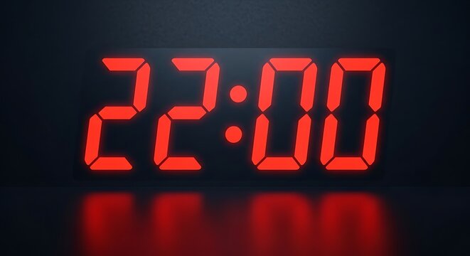 Digital clock displaying 22:00 in bright red LED numbers on a dark background, representing time or a specific hour.