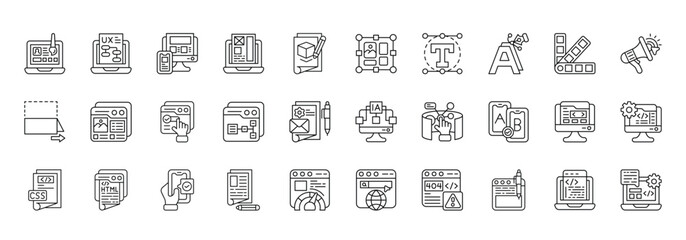 Web Design Icon set Collection in Line Style. interface, experience, responsive, wireframe, prototype, layout