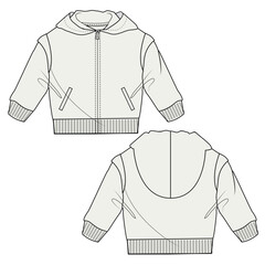 Baby kids full zip hoodies vector mockup template technical drawing. © Clothing Design