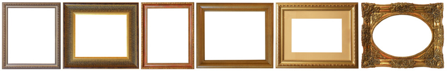Obraz premium picture frames isolated on white background set antique gilded gold