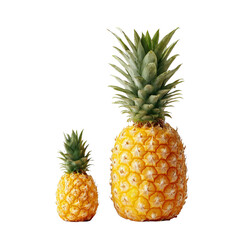PNG of A vibrant display of two pineapples, showcasing a small and large size comparison.