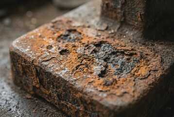 Extreme macro close up of a severely rusted and pitted solid iron hand press base