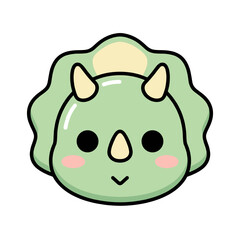 Cute cartoon triceratops dinosaur face with three horns and friendly expression isolated on white for kids education and prehistoric animal concept © Zhangxiao