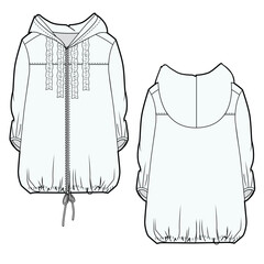 Women's windbreaker jackets flat sketch vector mockup template technical illustration. © Clothing Design