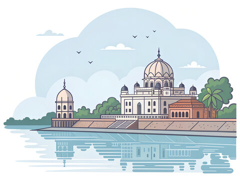 Flat vector of Belur Math riverside