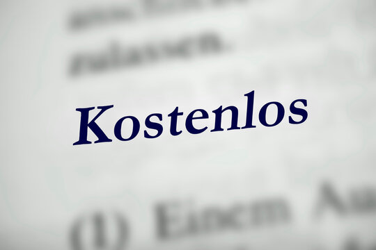 Kostenlos - dunkelblaues Textwort in deutscher Sprache