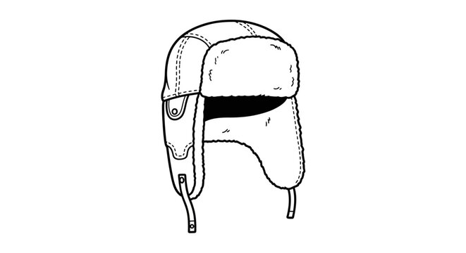 Ushanka style winter trapper hat with fur line art