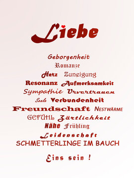 Worte f&uuml;r Liebe in deutsch - Rot pastelliger Kontrast