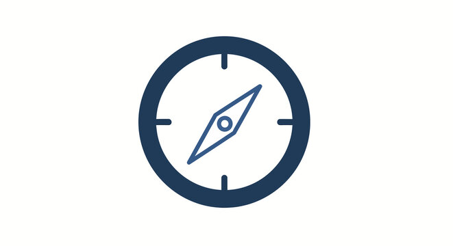 A minimalist blue compass icon on a white background with clean lines and simple design.