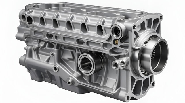 Crank case Model in Silver Color on a Clear Surface or PNG Transparent Background.