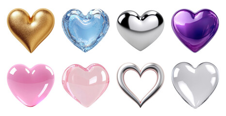 PNG Colorful shiny heart collection on transparent background