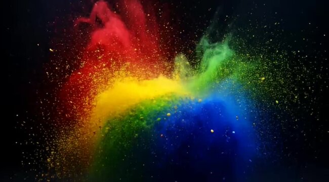 Colorful Holi powder explosion on a black background creates an abstract masterpiece