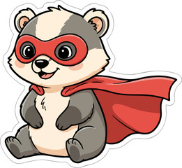 Obraz premium Cute Cartoon Badger Superhero with Red Mask and Cape