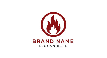 Red Flame Logo Design Template with Brand Name and Slogan Placeholder.