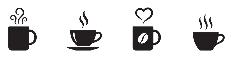Coffee cup icon set. Cups of coffee tea collection. Hot drink icon. Disposable cup. Cup coffe with steam. Flat style. Vector Illustration. Vector Graphic. EPS 10 © Jeremy_Show