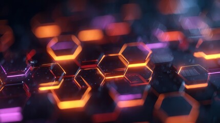 Obraz premium Abstract illustration of neon glowing hexagons