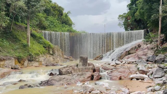 Artificial waterfall at Lubuk Timah Hot Spring in Ipoh, Perak, Malaysia