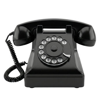 Classic black rotary dial telephone with cord