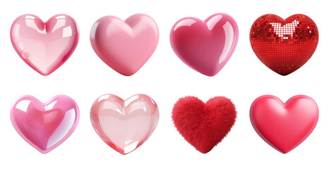 PNG Glossy and textured heart designs on transparent background