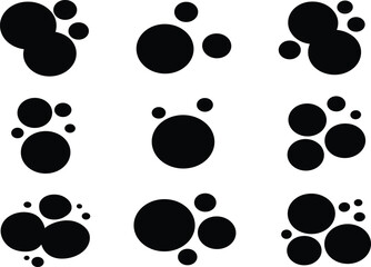 Fototapeta premium Set of black round circle bubble silhouettes and realistic abstract liquid droplets for modern vector design