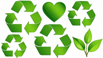 Fototapeta premium Eco Recycling Symbols with Heart and Leaves – Sustainability Visual for Editorial, Lifestyle, or Green Branding Themes