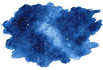 Watercolor nebula, brushstroke texture, dark blue hues, sparkling stars, isolated background
