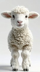 Fototapeta premium Cute White Lamb with Woolly Fur Standing on Light Gray Background