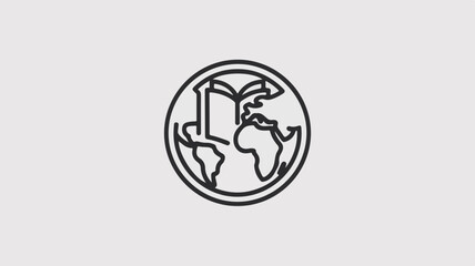Simple line art logo of a globe with a book symbolizing education and global learning on a plain background