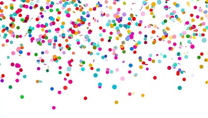 A shower of colorful confetti against a white backdrop, creating a festive, celebratory vibe