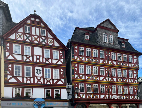 Herborn, Germany - 02.28.2026: Half-timbered houses in the old town of Herborn, Germany