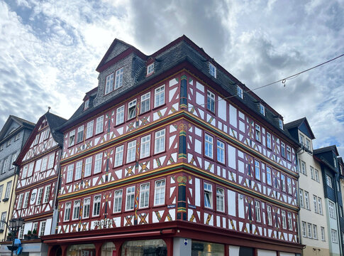 Herborn, Germany - 02.28.2026: Half-timbered houses in the old town of Herborn, Germany