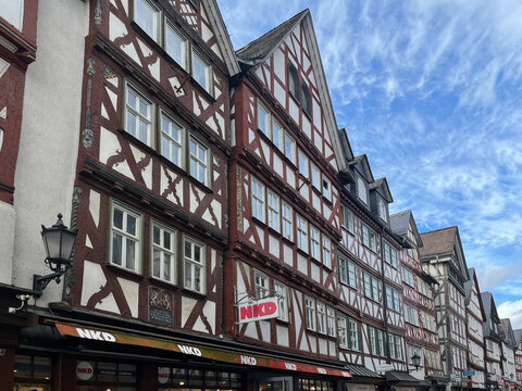 Herborn, Germany - 02.28.2026: Half-timbered houses in the old town of Herborn, Germany	