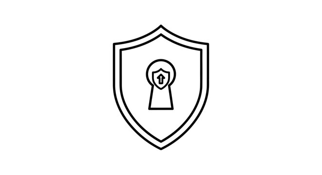 Cyber Security Shield Icon with Keyhole Symbol Data Protection and Privacy Concept Line Vector Illustration