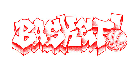 Basketball Graffiti Throw Up Lettering in Red and White Old School Style with Pointillism Texture and Ball Element Vector Illustration. © dirtyfellas