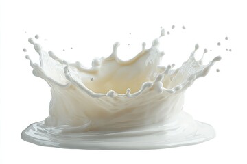 A dynamic crown-shaped splash of opaque white liquid against a clean, white background
