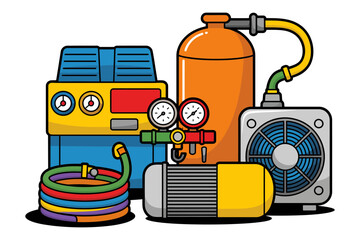 Obraz premium Air conditioning service equipment illustration with colorful hoses and gauges