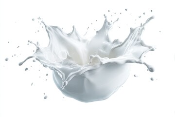 Dynamic shot of white liquid erupting outwards, suspended in mid-air against white