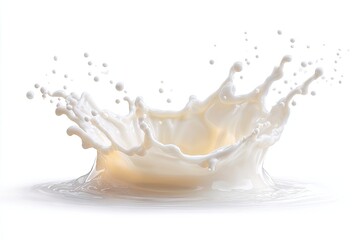 High-speed photo showing a crown-shaped liquid splash with droplets on white background