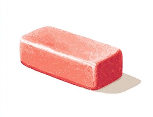 Isolated rectangular pink candy with slight shadow, against a clean white background